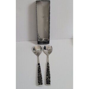 Wild Eye Designs 2 Piece Salad Server Set Black Clear Glass Beads NIB